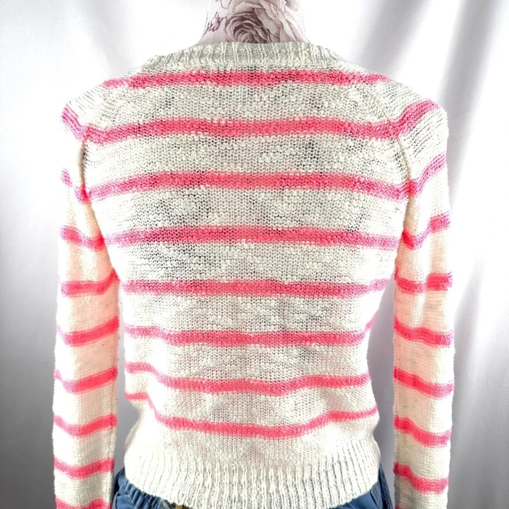 dELiA*s Pink White Cute Striped Knit Sweater Lightweight Pullover XS Valentine's